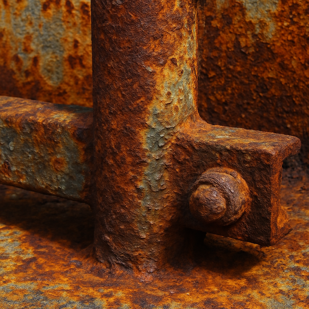 Close-up of a metal structure in a corrosive environment