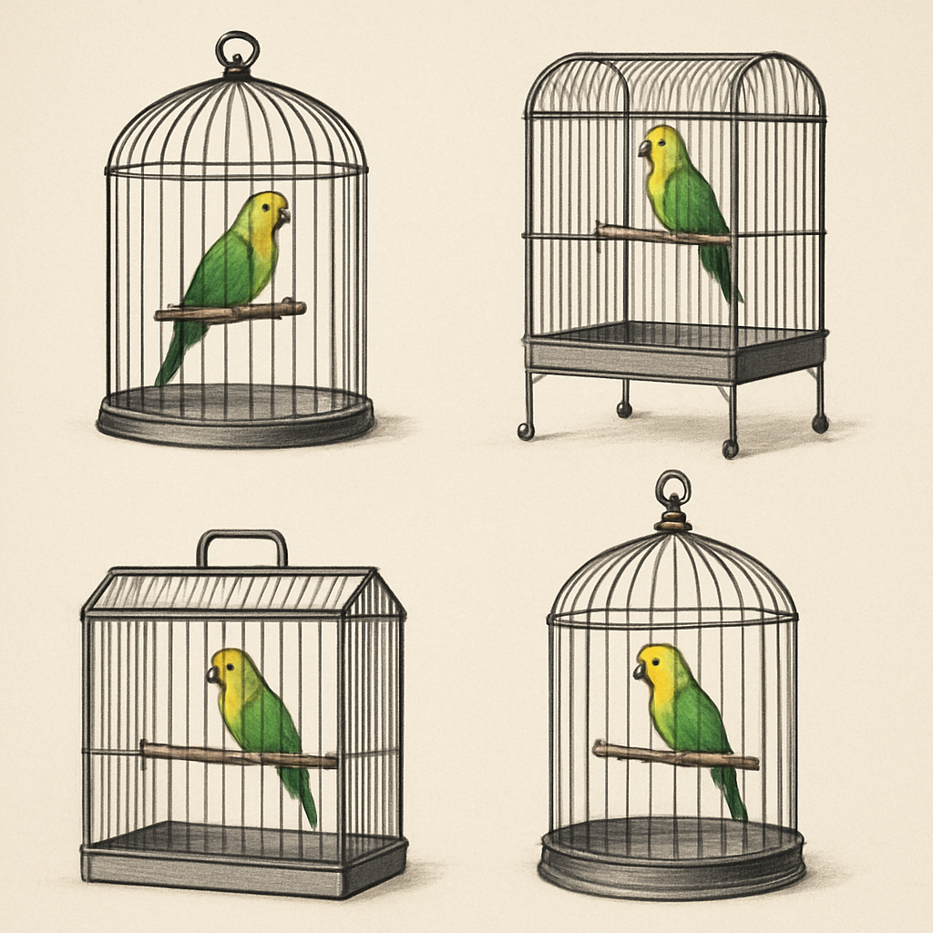 A variety of parrot cages