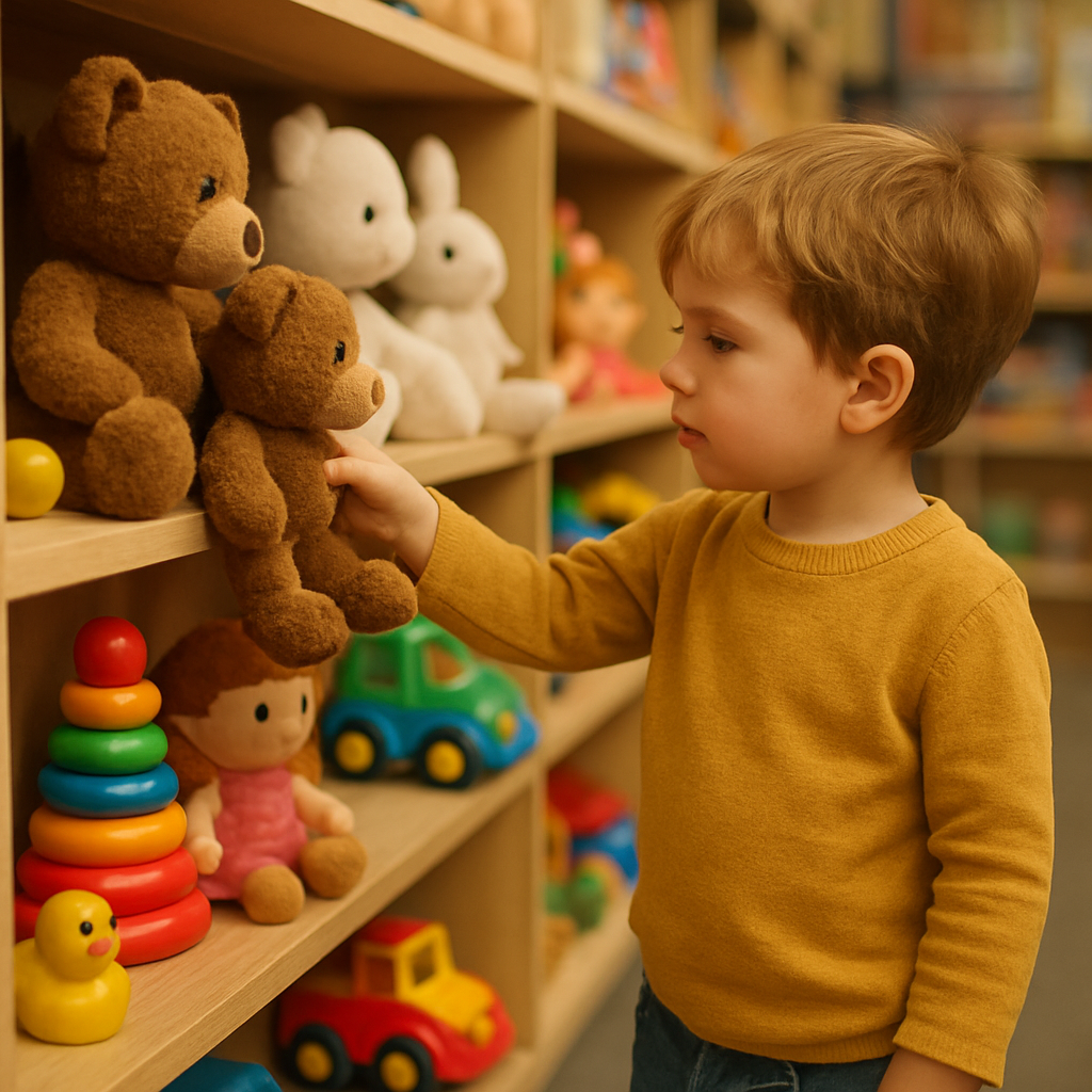 Child choosing toy from shelf