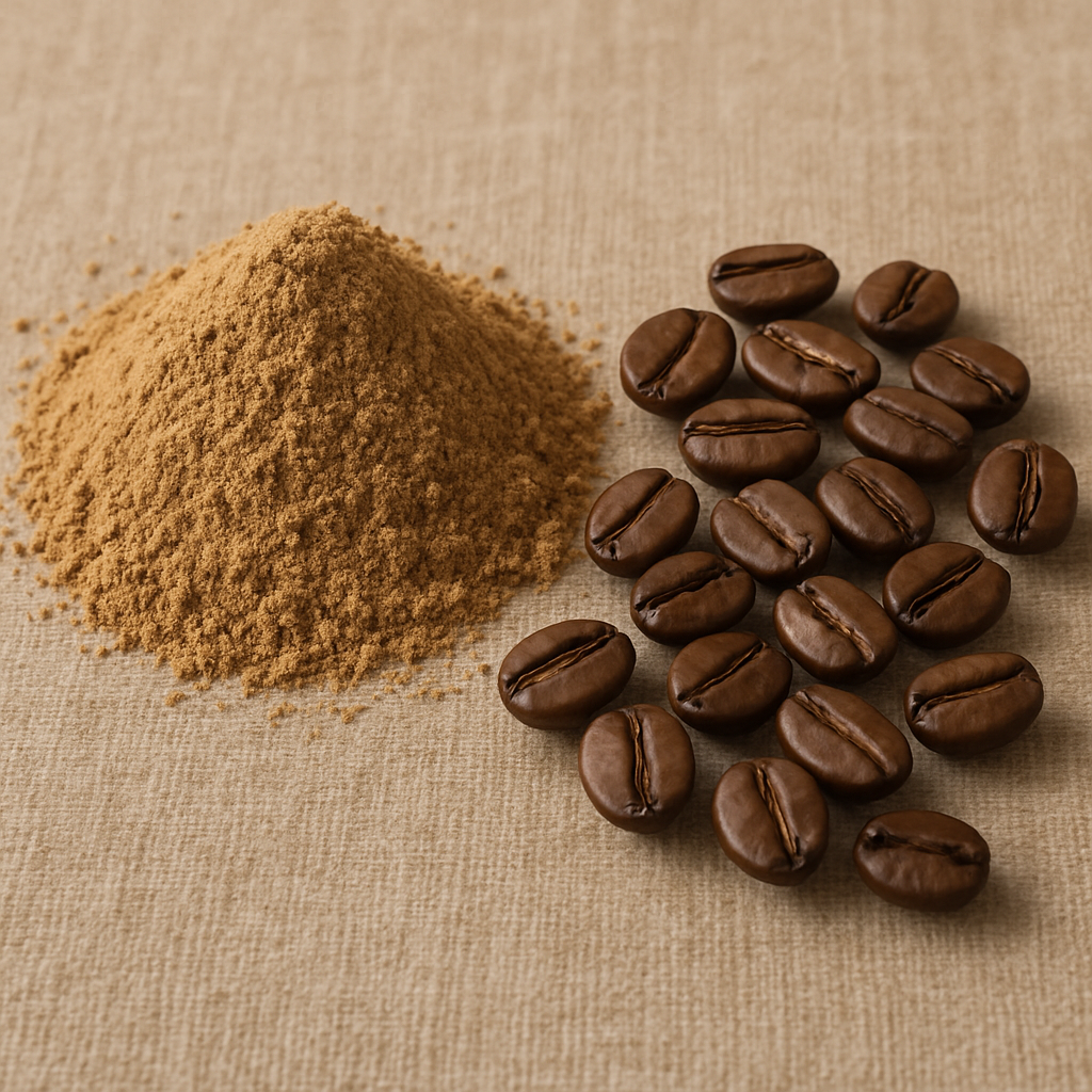 Mushroom powder and coffee beans