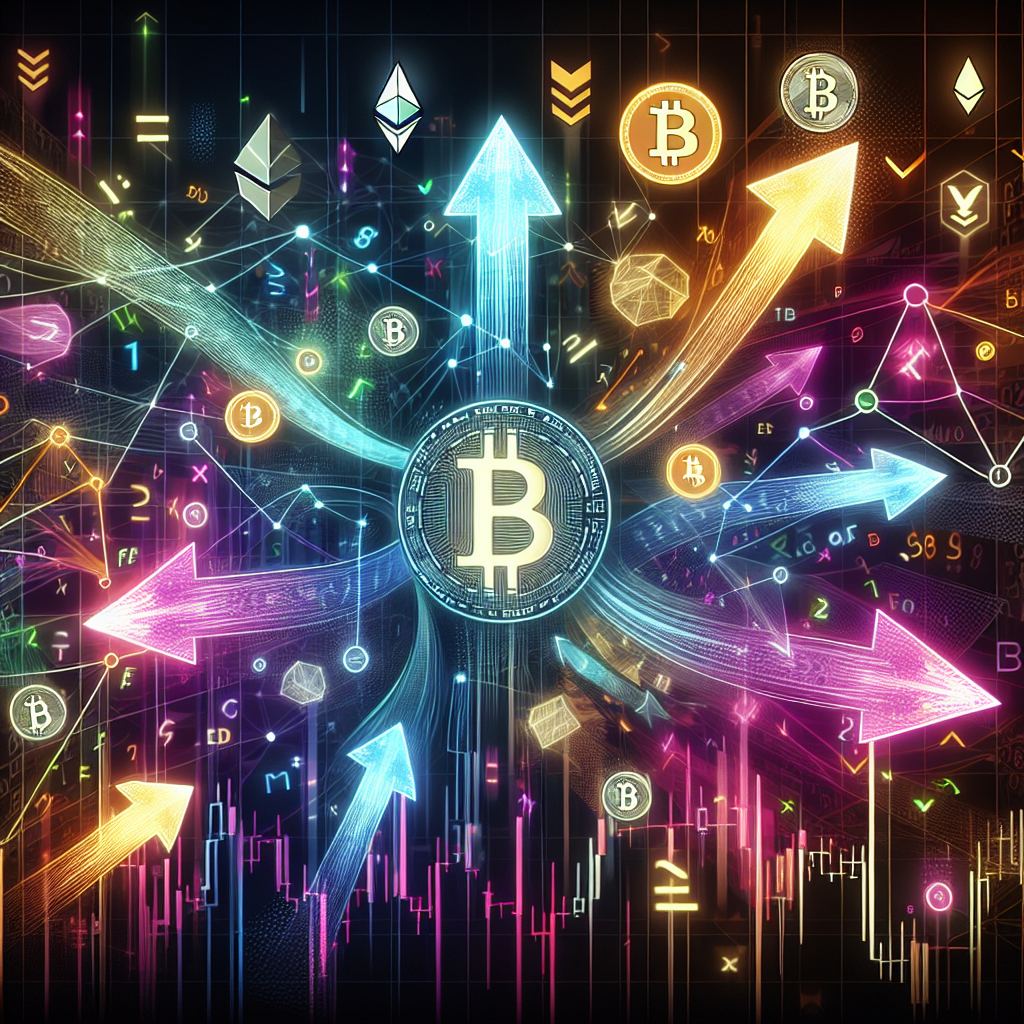 Bitcoin surrounded by arrows and cryptocurrency symbols, illustrating Crypto FX trading dynamics and market trends.