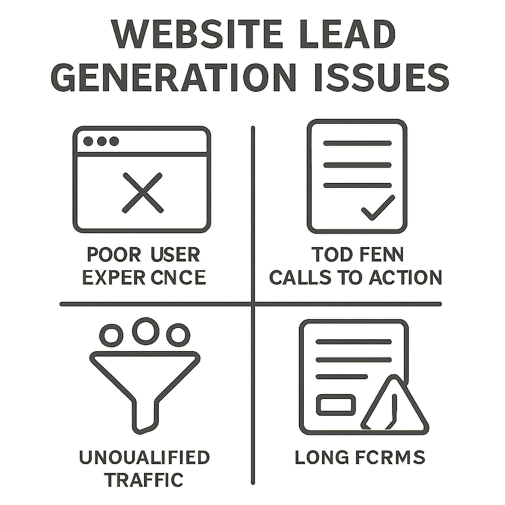 A diagram illustrating common website lead generation issues