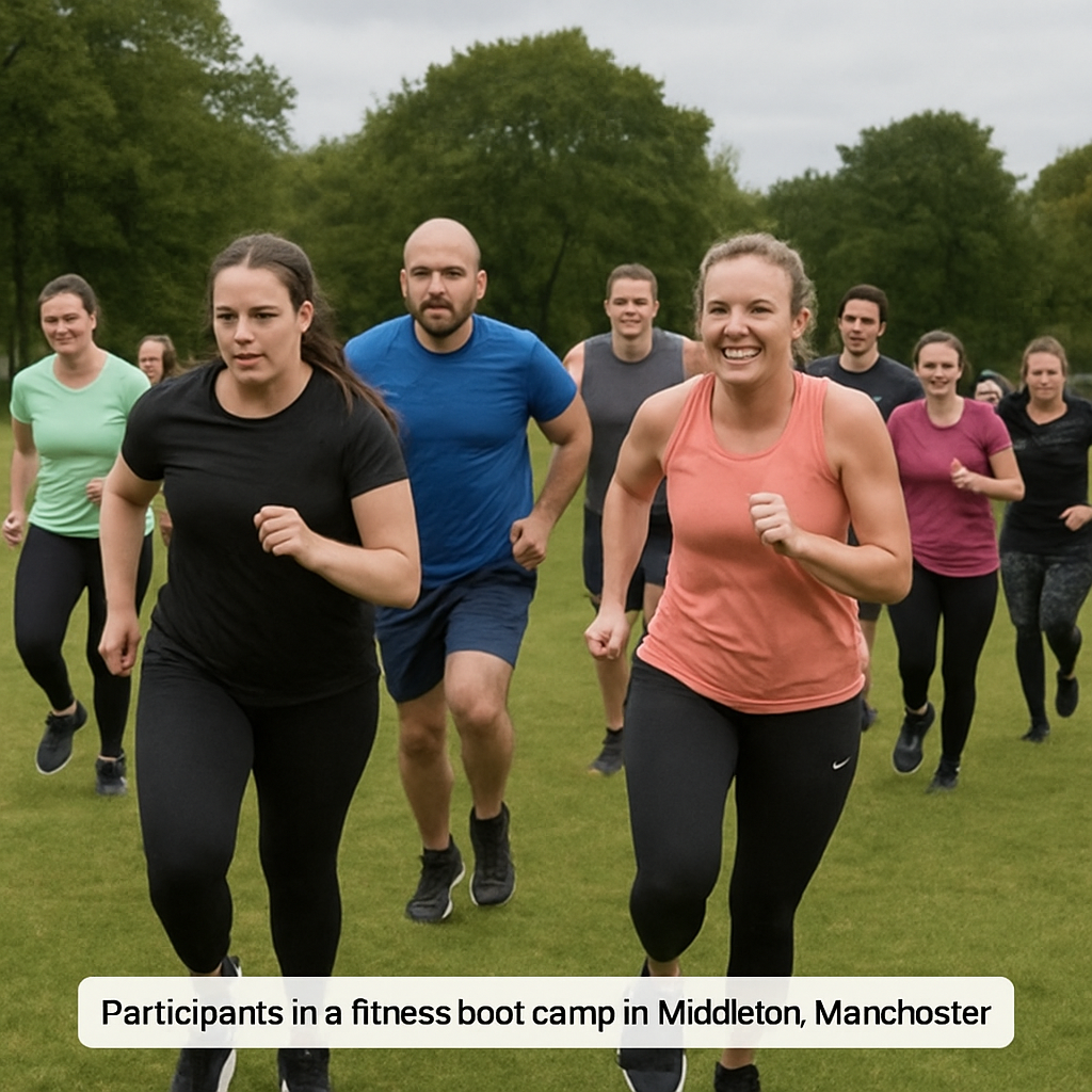 Participants in a fitness boot camp in Middleton, Manchester