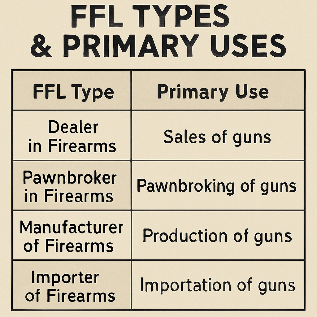 Chart of various FFL types with their primary uses