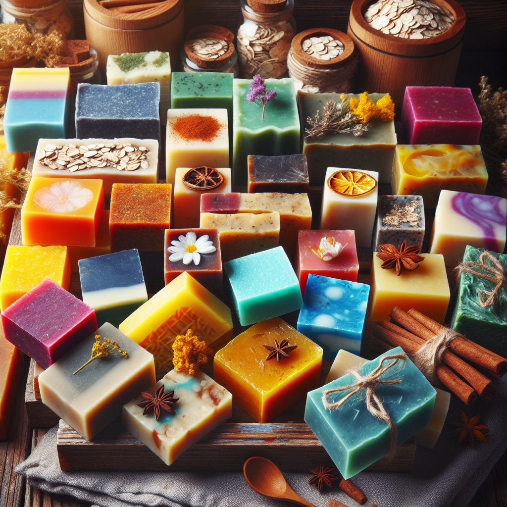 Assortment of colorful handmade soap bars