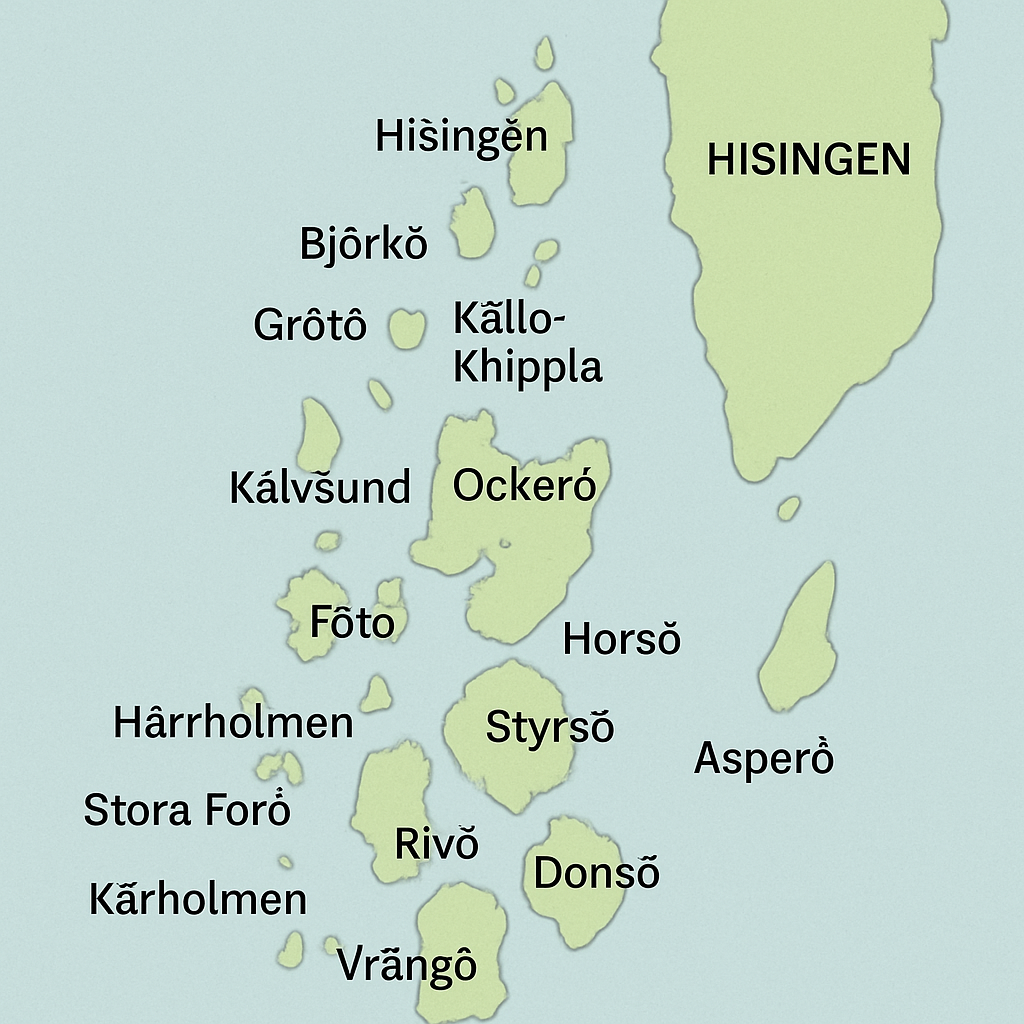 Map showing different islands of Göteborgs Skärgård
