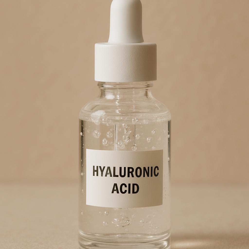 Close-up of hyaluronic acid serum in a bottle
