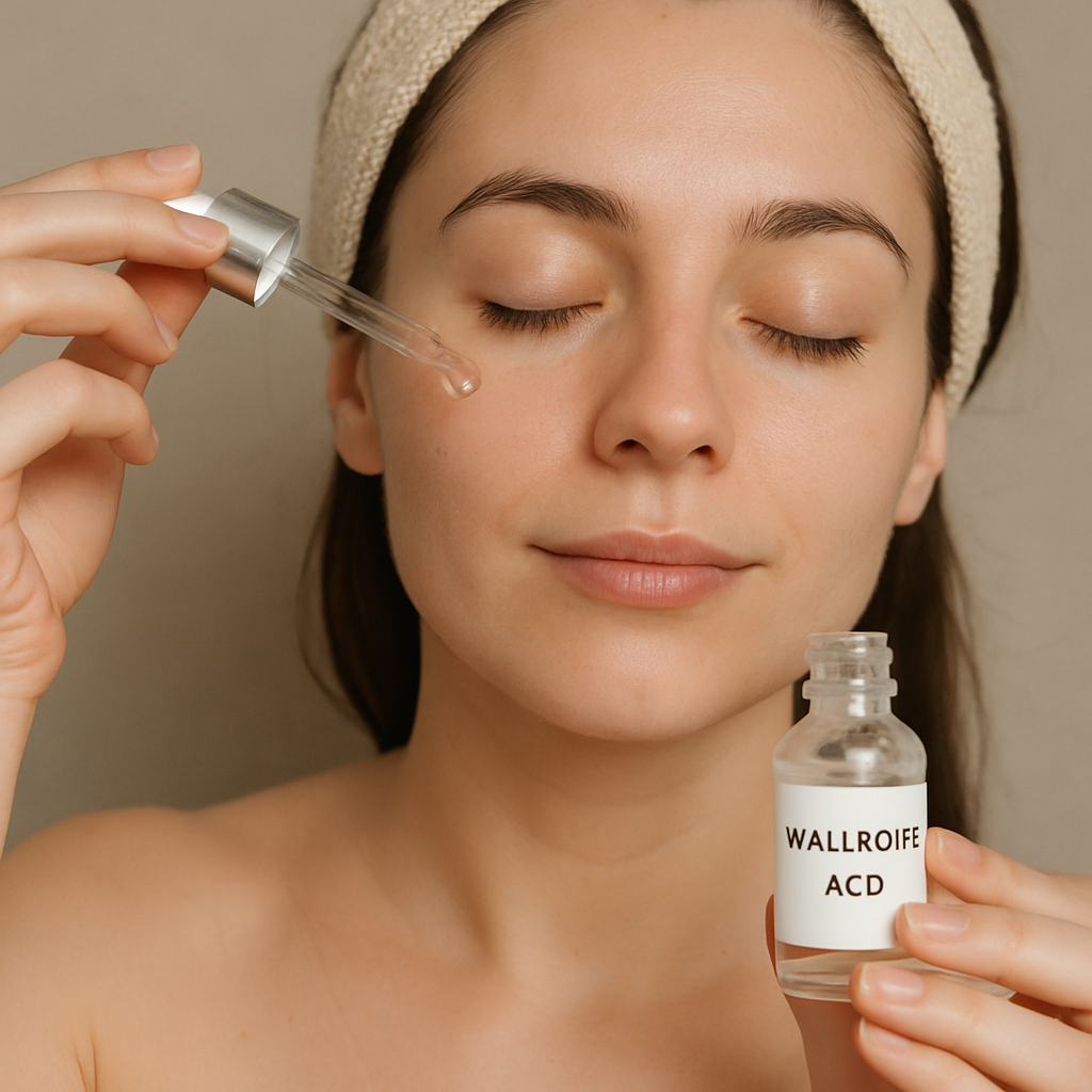 Woman applying hyaluronic acid serum to her face