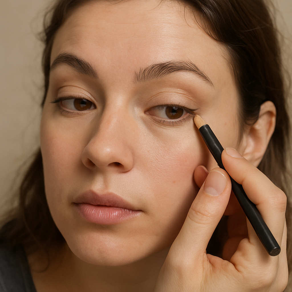 Woman applying brown eye pencil liner