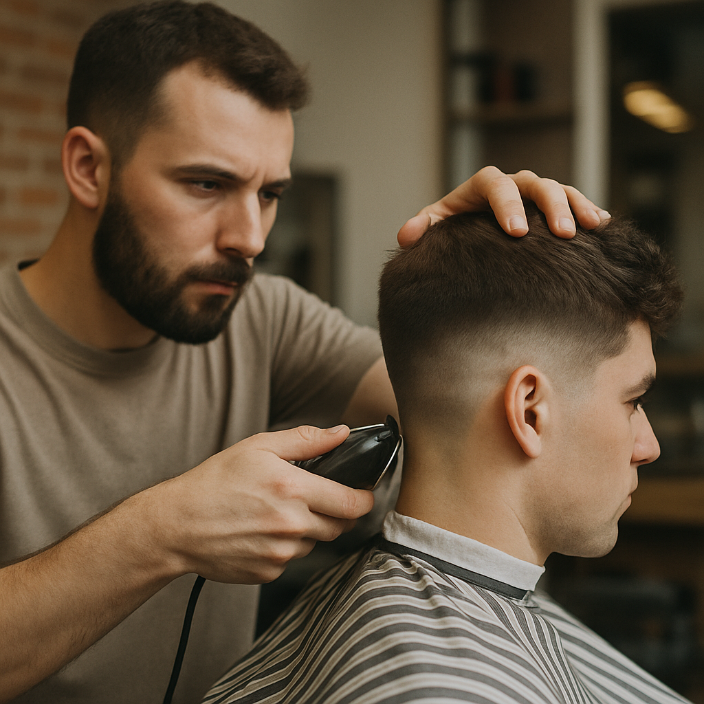 A barber giving a taper haircut