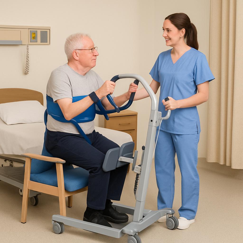 Sit to stand lift in a healthcare setting
