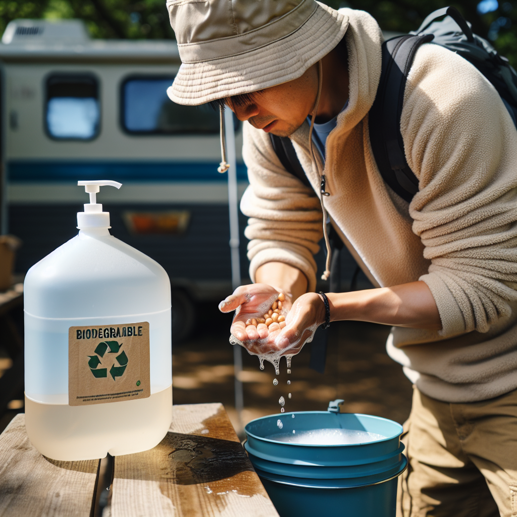 camper washing their hands with biodegradable soap