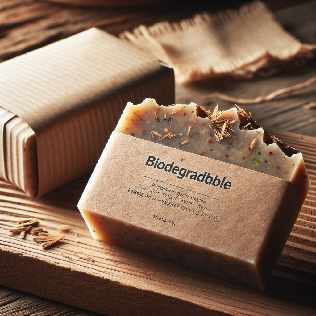 close up of biodegradable soap packaging