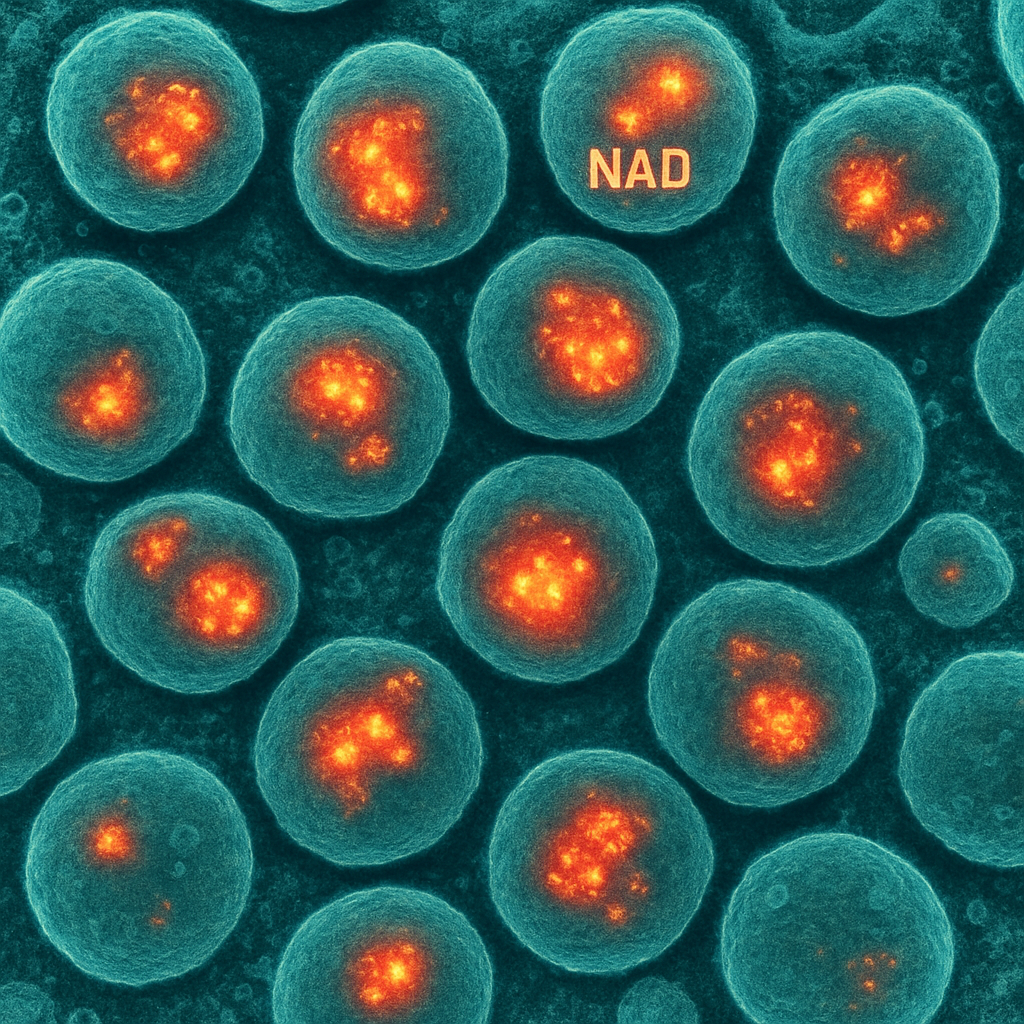 microscopic view of cells with NAD activity