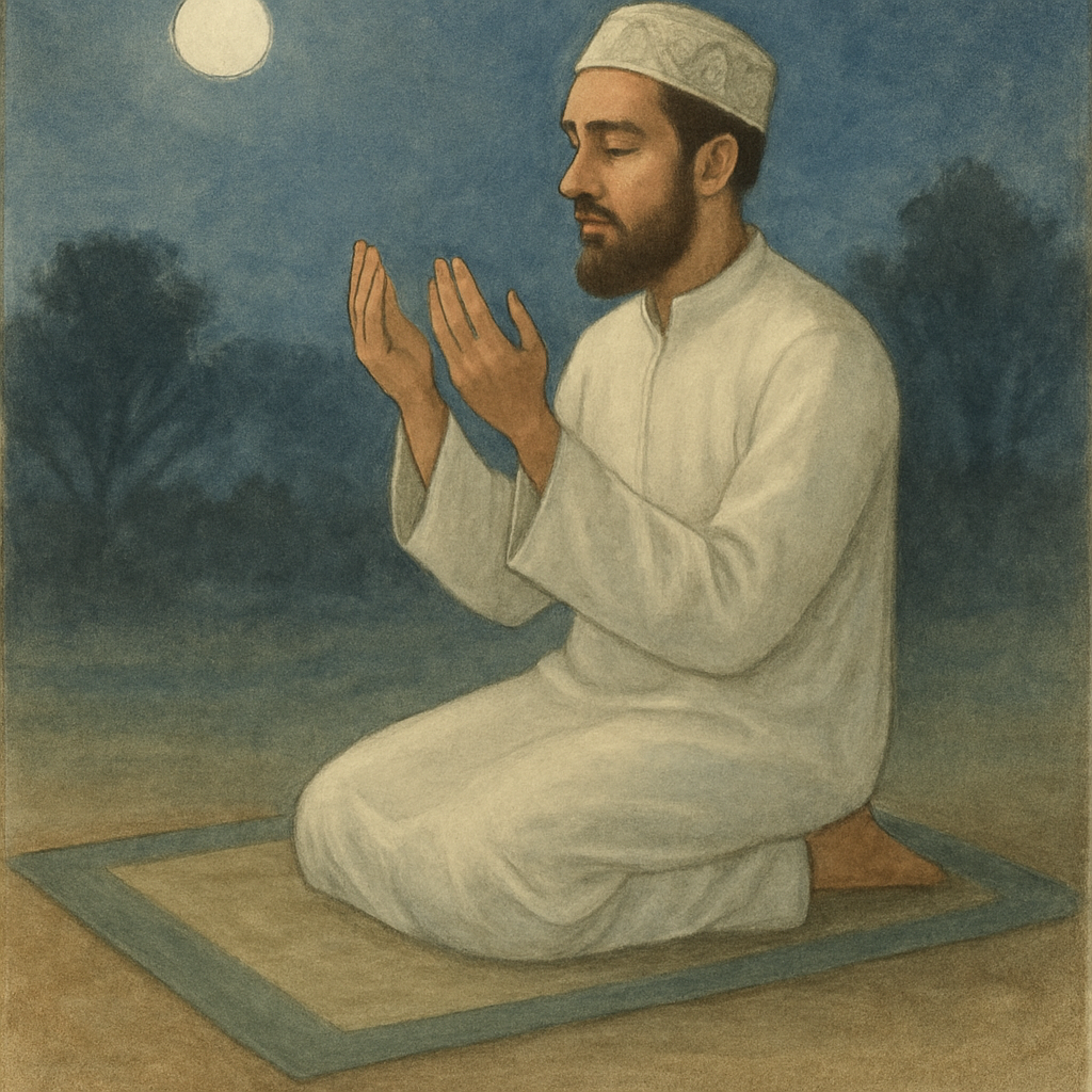A serene and spiritual depiction of Istikhara prayer
