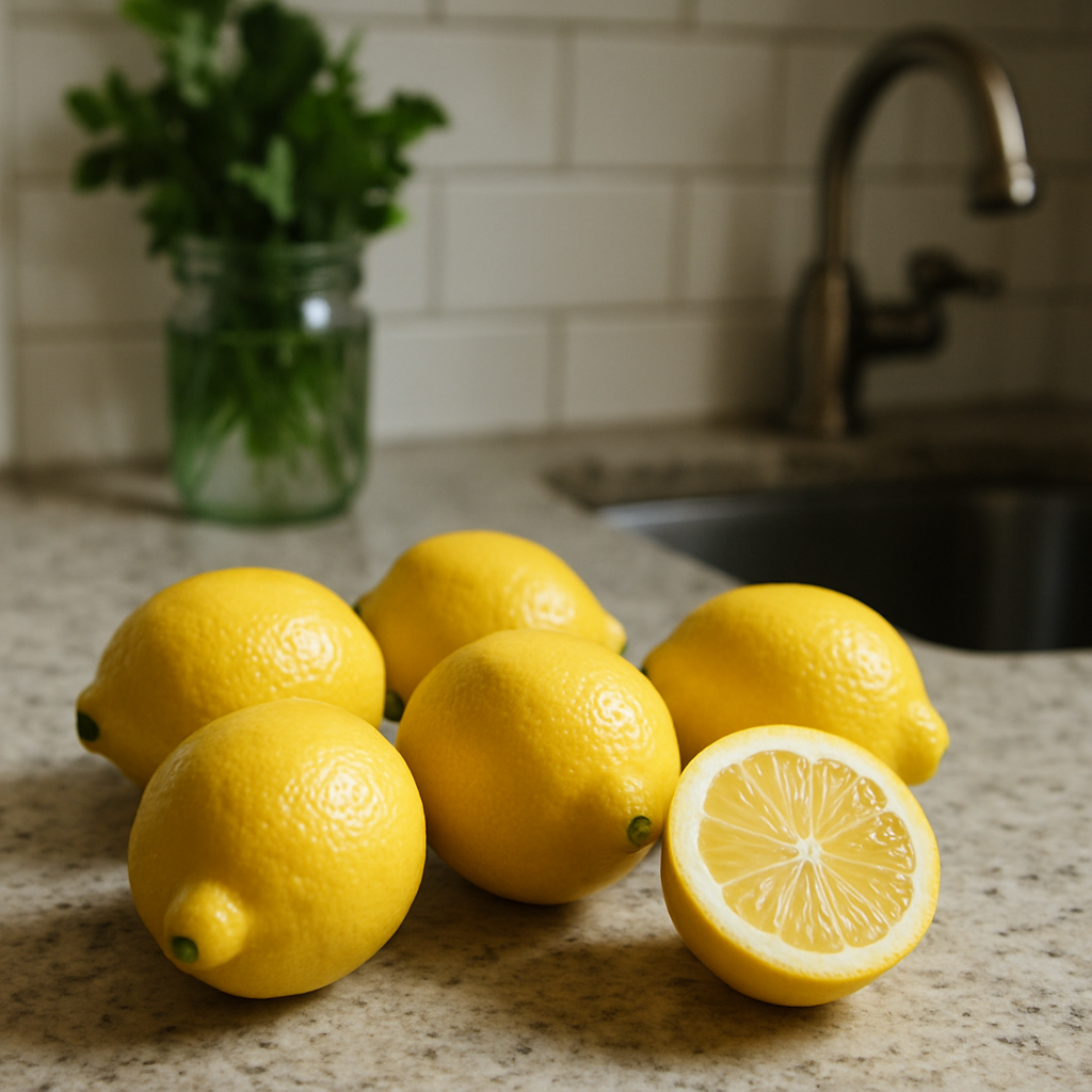 Fresh lemons on a kitchen counter