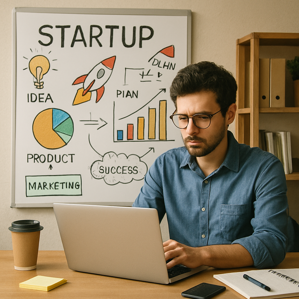 Imagen de un emprendedor trabajando en su startup