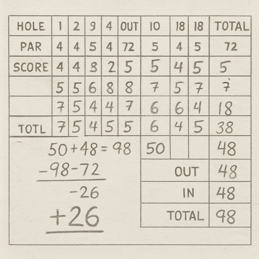 Golf scorecard with calculations