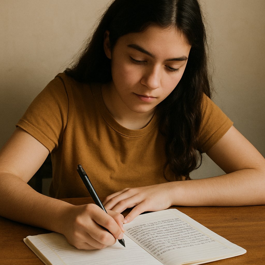 Student writing essay