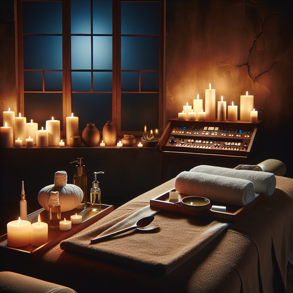 massage table with various tools laid out on it