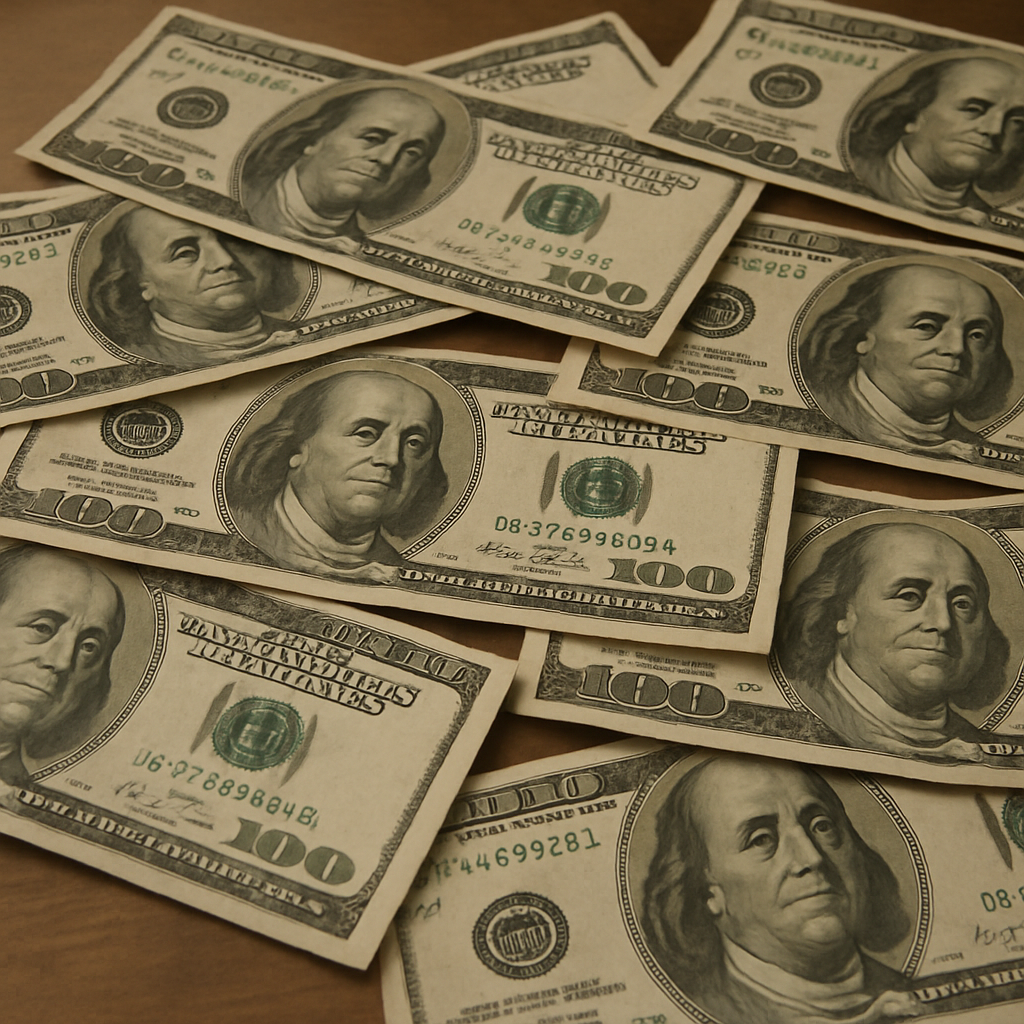 Counterfeit money on a table
