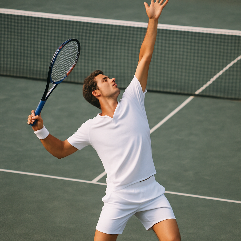 Tennis player serving an ace