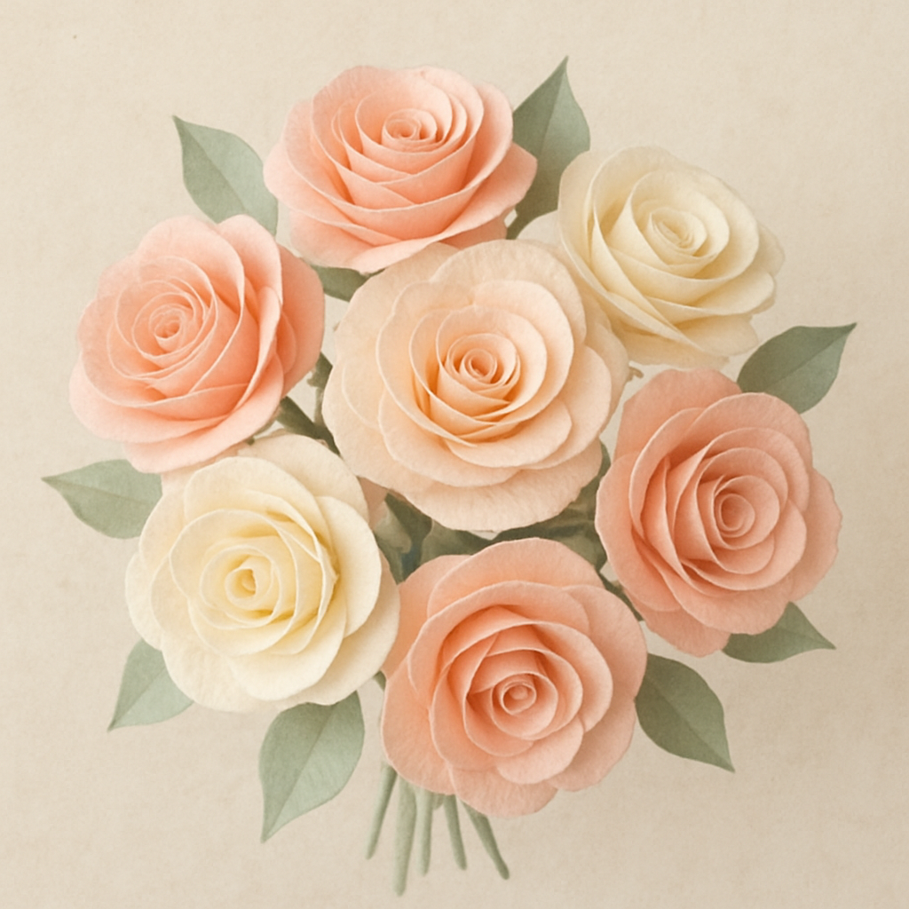 A paper rose flower bouquet in soft pastel colors