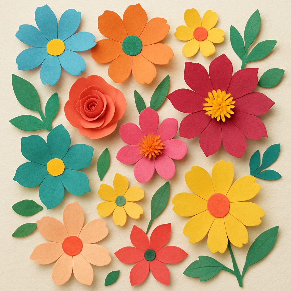 A variety of colorful paper flowers crafted by hand