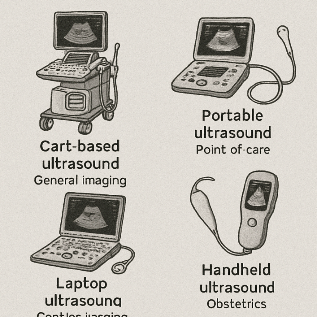 Various ultrasound machine types with their uses