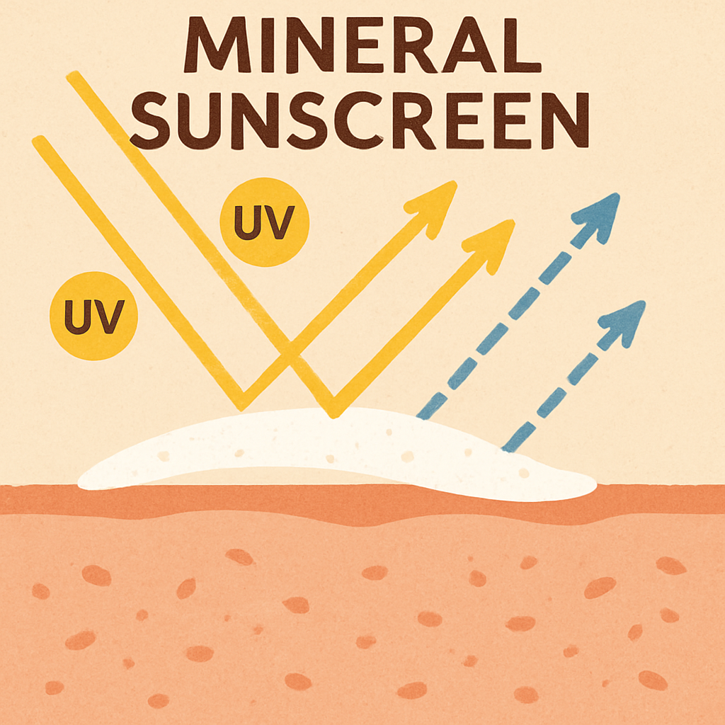 Illustration of UV rays being reflected by mineral sunscreen