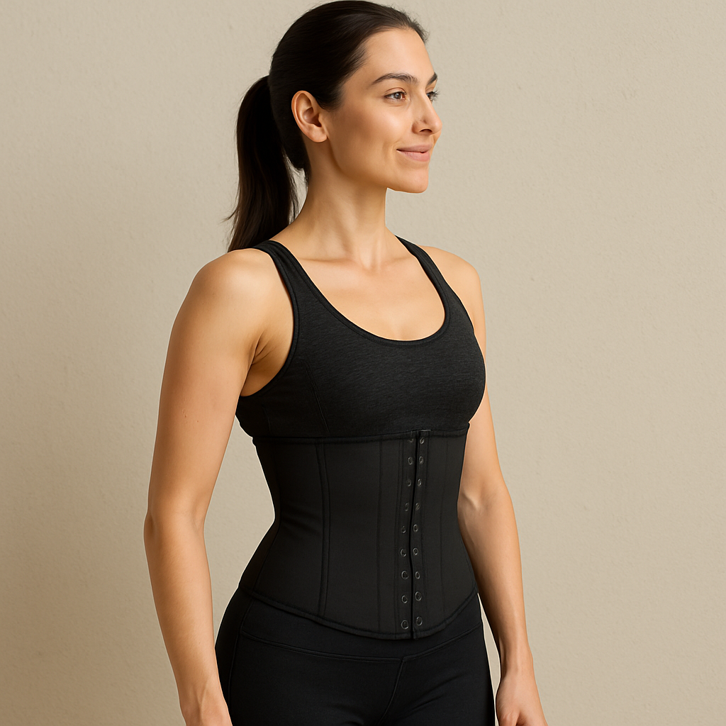 Woman maintaining good posture with waist trainer