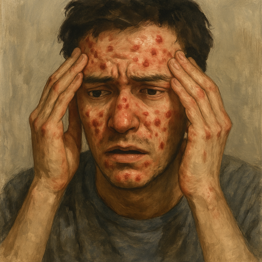 Stressed individual with skin issues