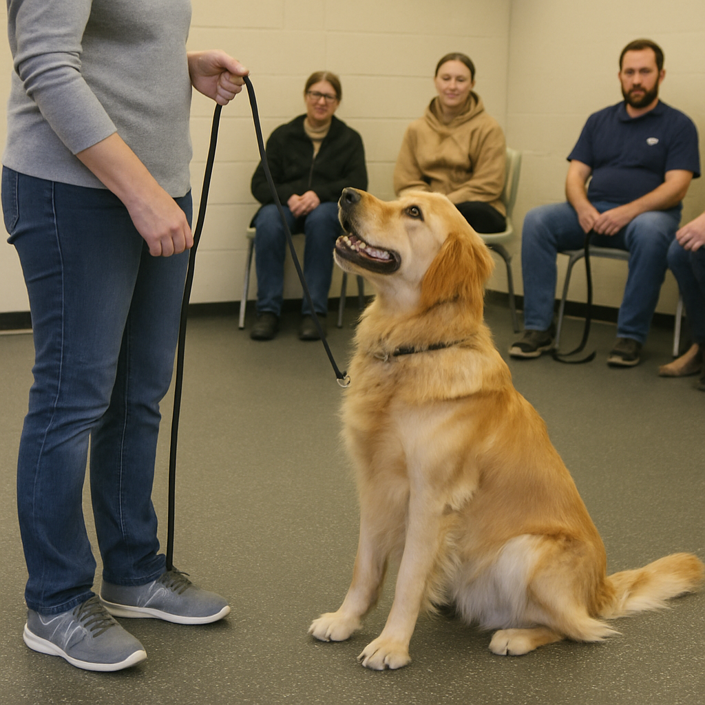 A dog at an obedience training class