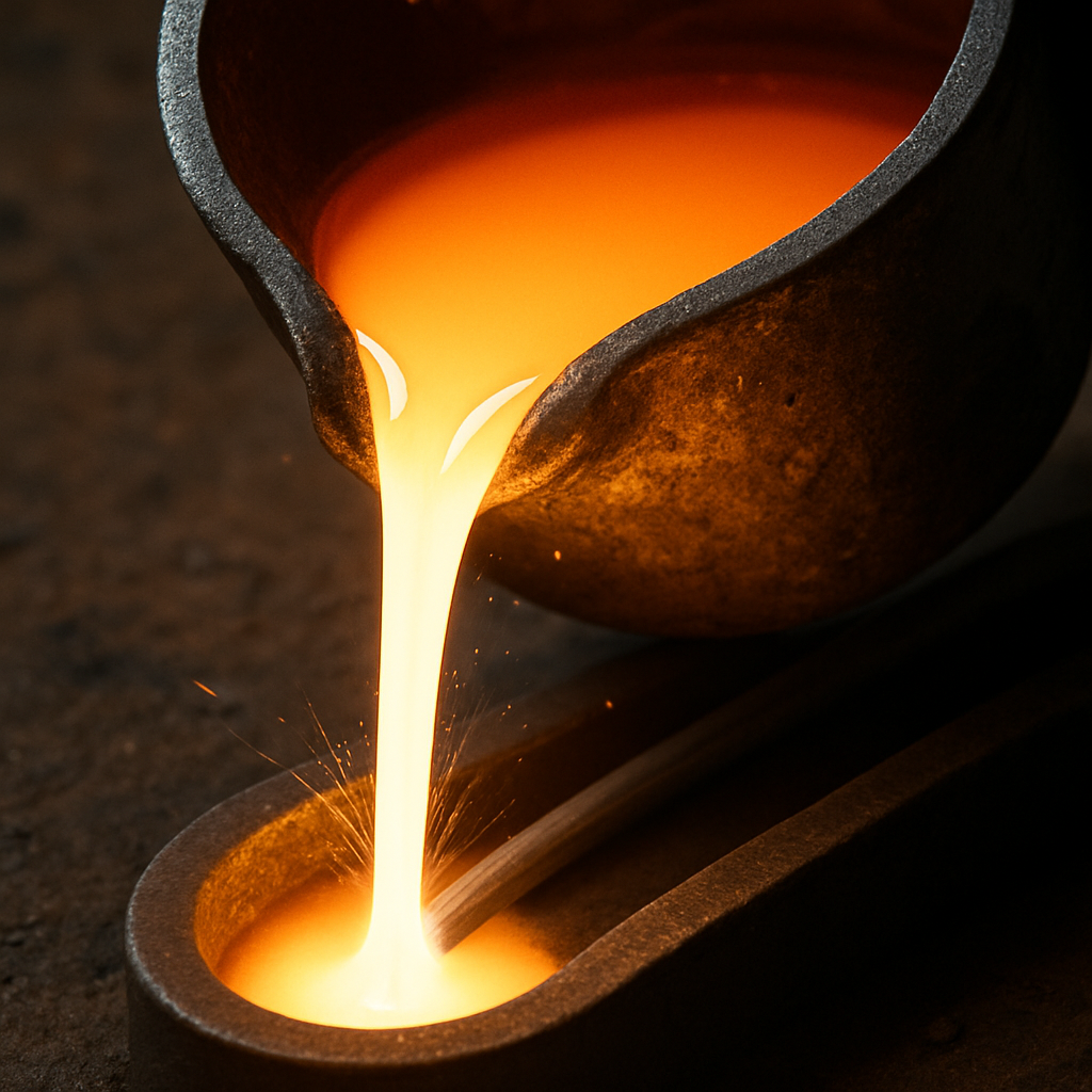 Close-up of welding wire casting process