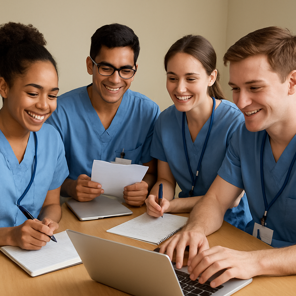 Nursing students collaborating on a project