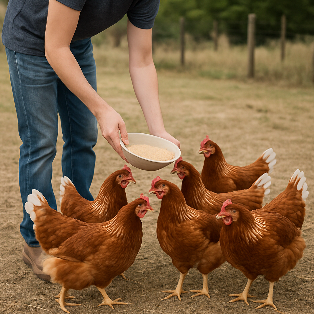Feeding a group of Cinnamon Queen pullets