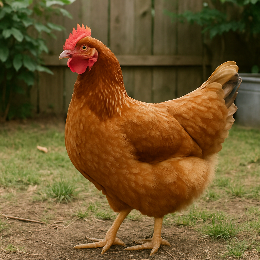 Cinnamon Queen chicken in a backyard setting