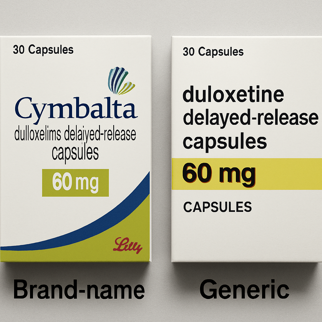 Comparison between brand-name and generic Cymbalta packaging