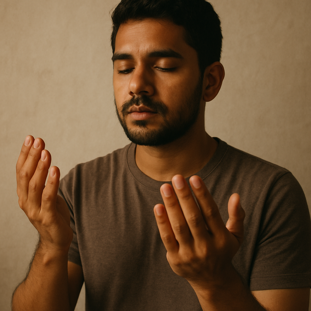 Person praying with open hands