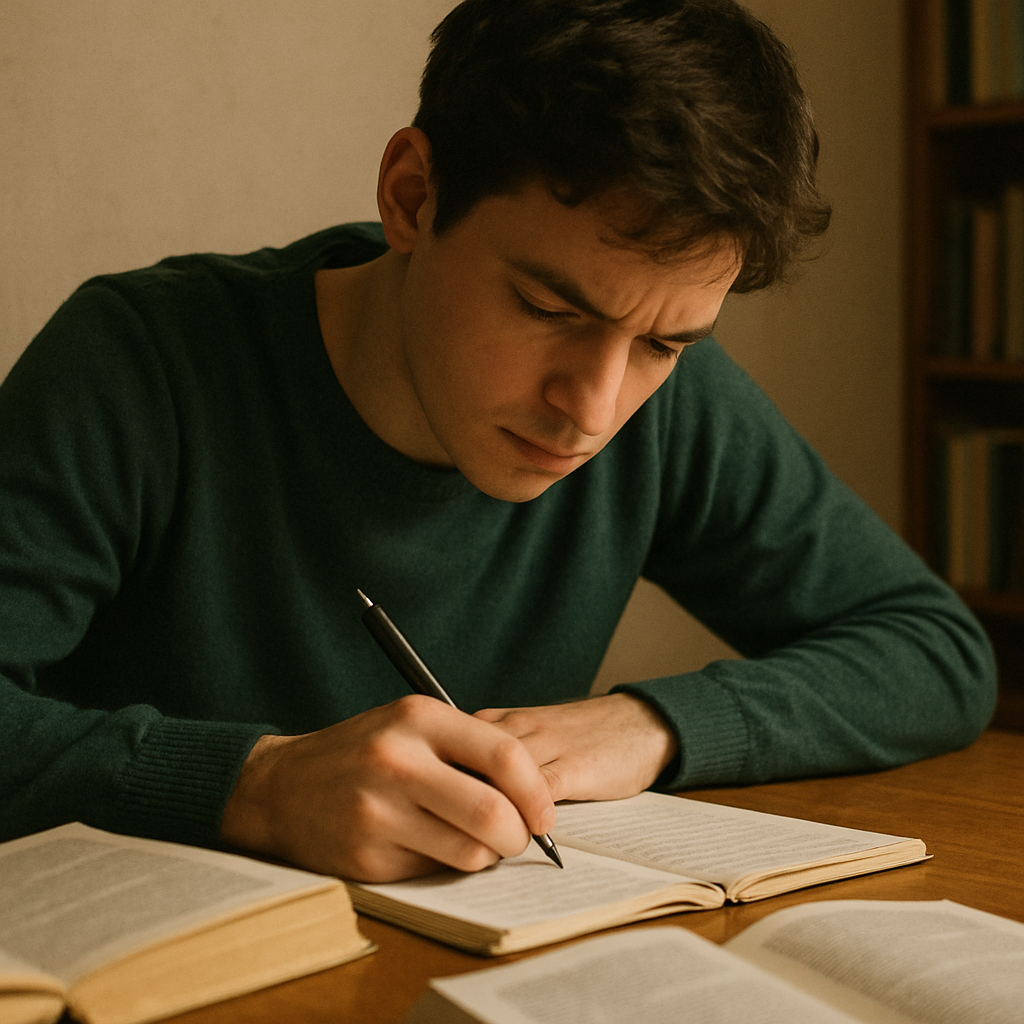 Student studying with focus