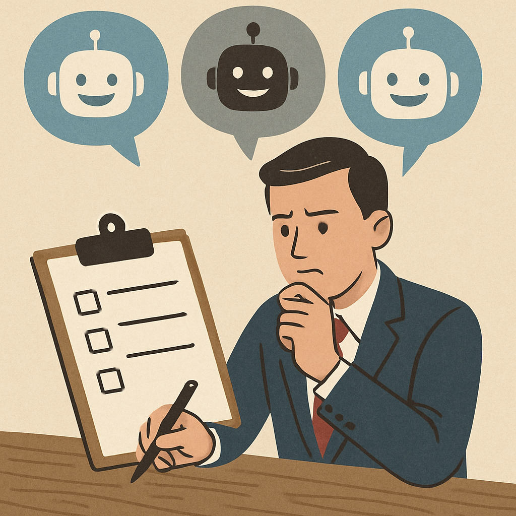 A business person analyzing different chatbot options