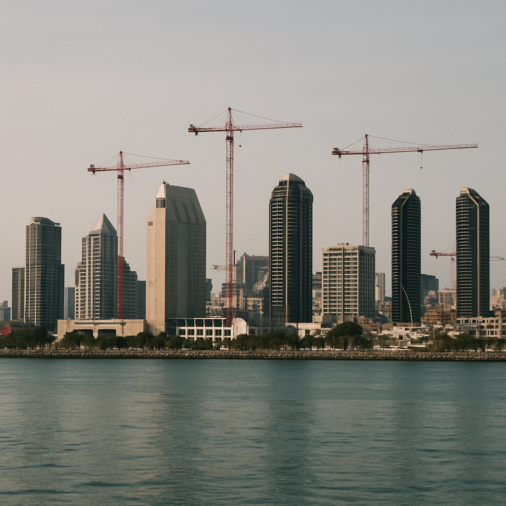 San Diego skyline with construction cranes