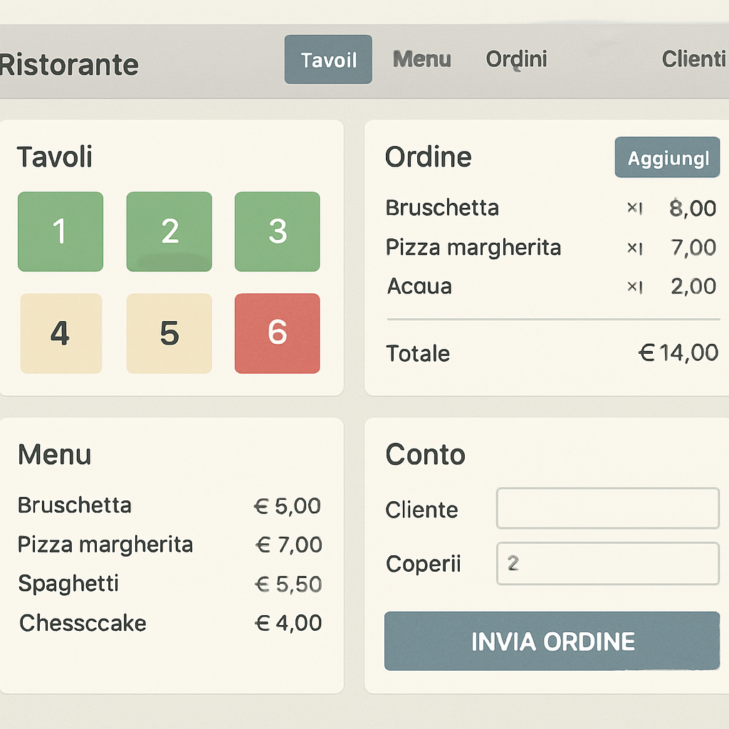 Interfaccia software gestionale per ristorante