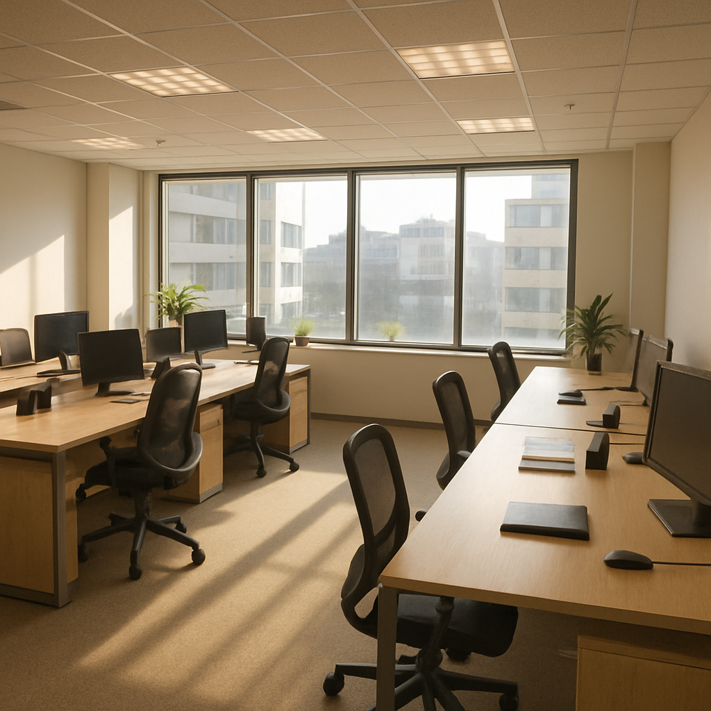 Parlak ışık altında bir ofis