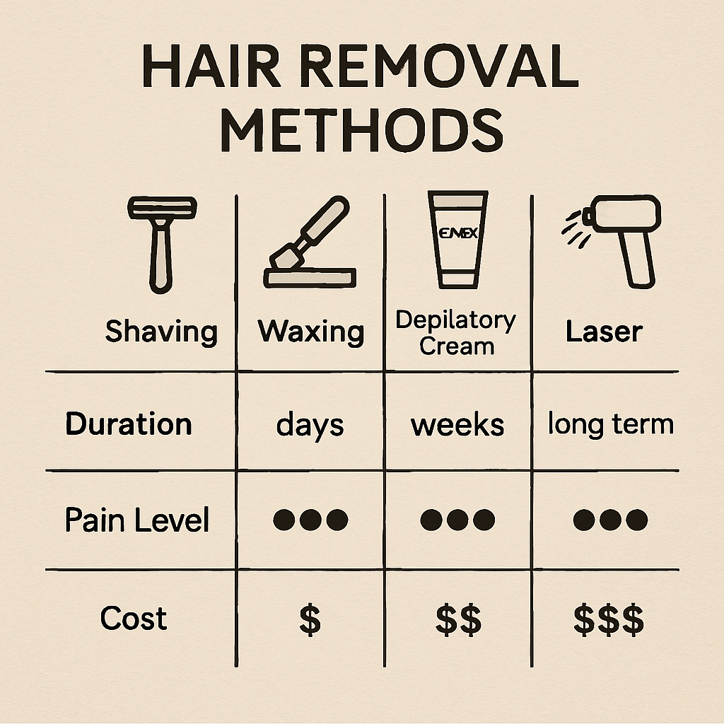 comparison chart between hair removal methods