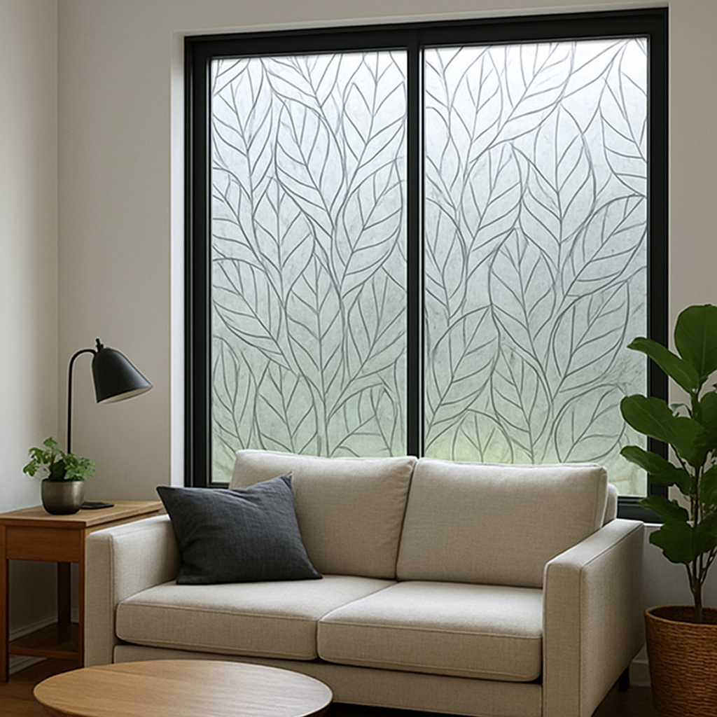 Stylish and functional window film in a modern living room