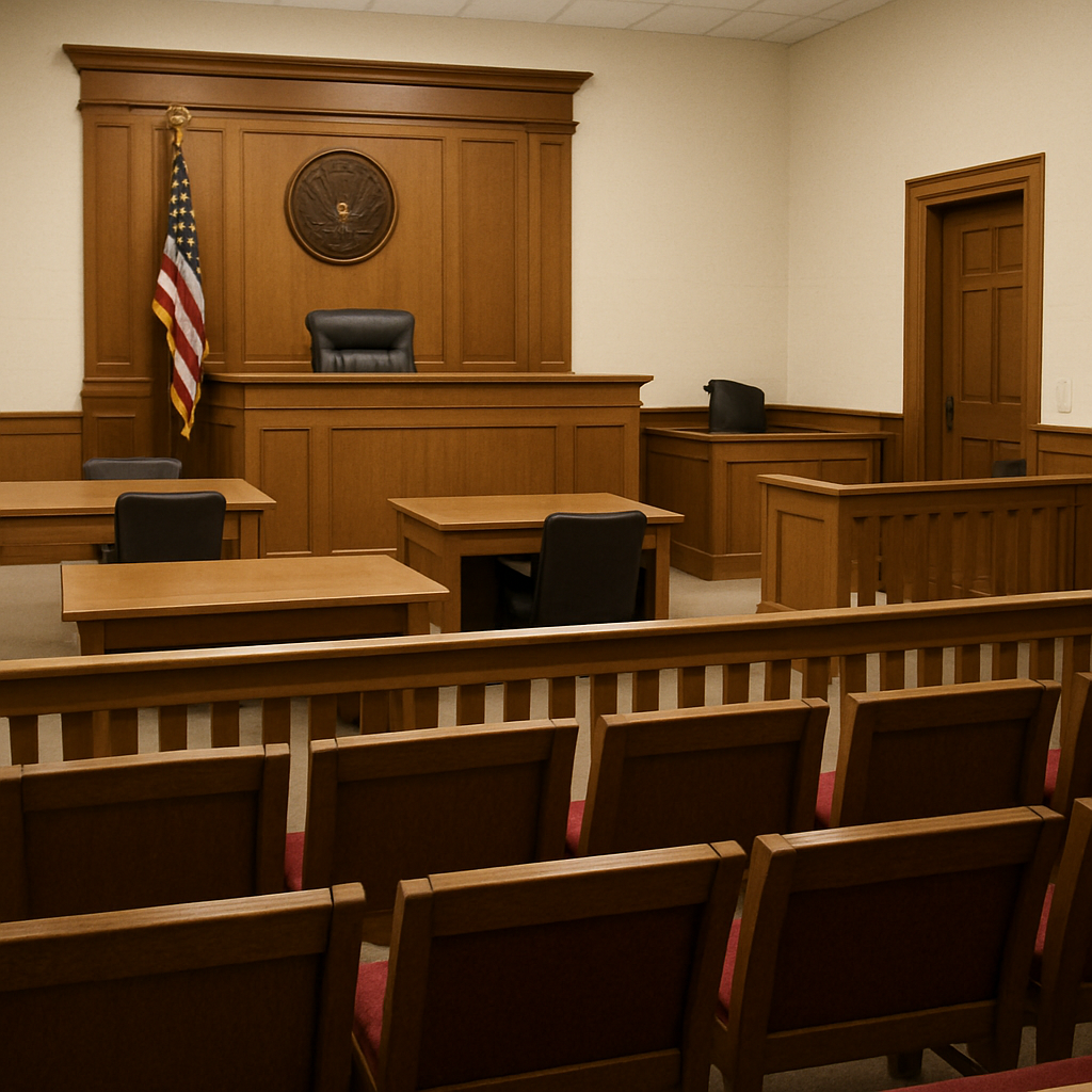 Courtroom with empty seats