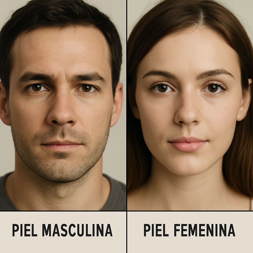 Comparación de piel masculina y femenina