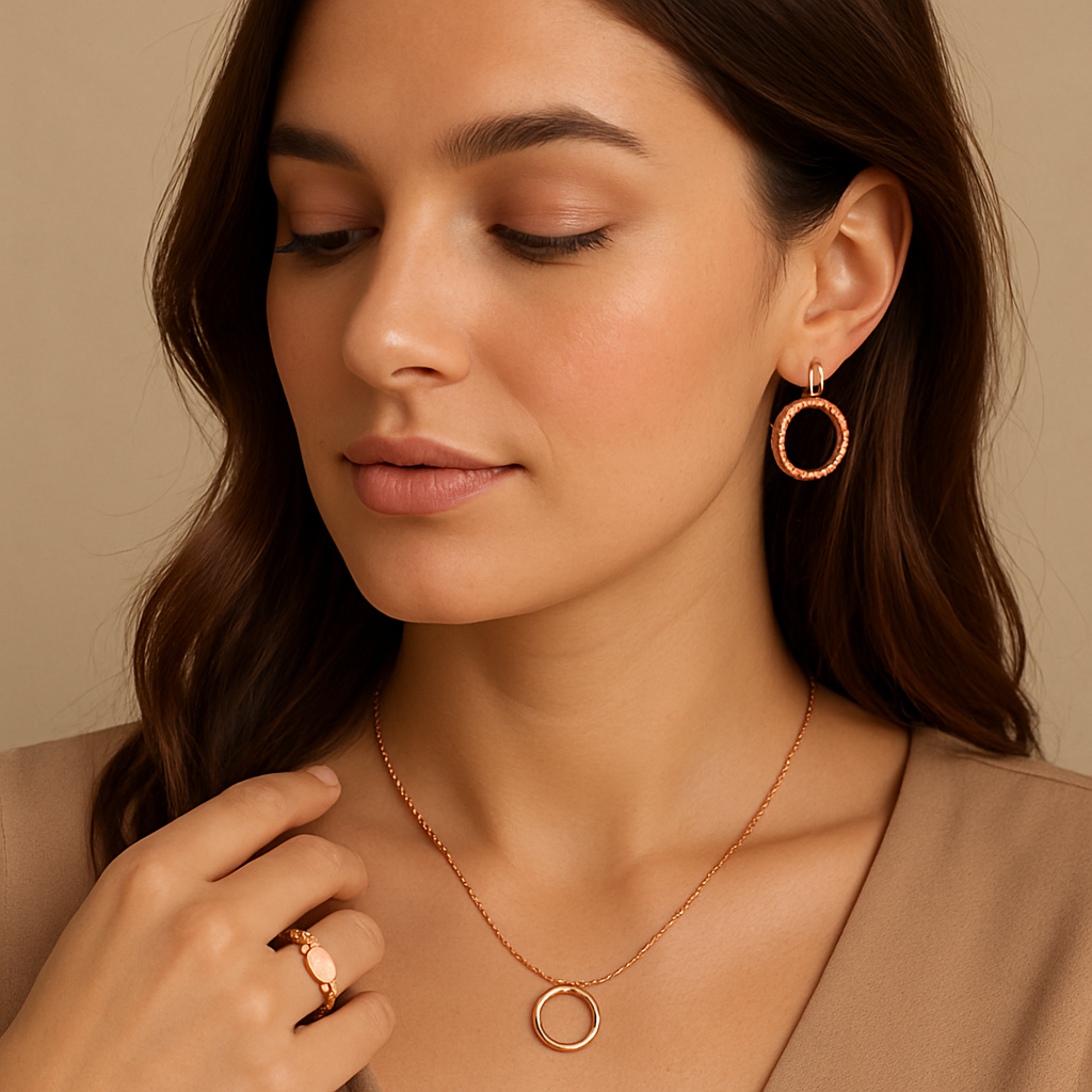 woman wearing rose gold jewelry