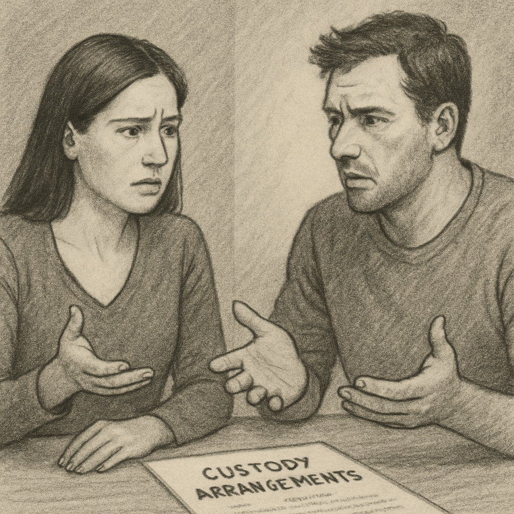 Parents discussing custody arrangements